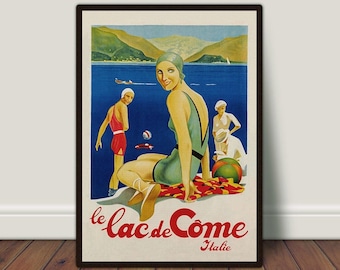 コモ湖イタリアアート、ヴィンテージウォールアート、イタリア旅行ポスター、夏のウォールアート、イタリアウォールアート、デジタルダウンロード、印刷可能なウォールアート