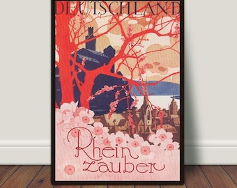 Vintage Germany Travel Poster: Rhine River Art Print (Digital Download)