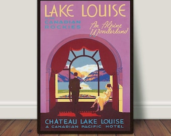Lake Louise Vintage Travel Poster: Canadian Rockies Art (Digital Download)