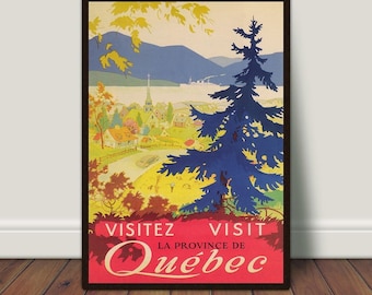 Vintage Quebec Travel Poster, Retro Canada Wall Art (Digital Download)