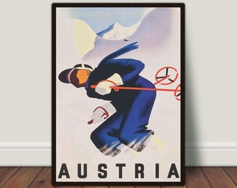 Vintage Austria Ski Poster: Retro Skier Print (Digital Download)