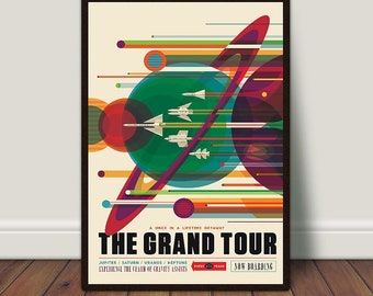 The Grand Tour NASA Space Print, Saturn Print, Vintage Style Travel Poster, Retro Wall Art, PRINTABLE Art, Large Print, Large Wall Art