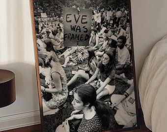 Feminist Protest Art Print: Eve Was Framed, Vintage Black and White, Old Photo Art, Printable Wall Art (Digital Download)