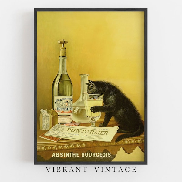 Cat Wall Art, Vintage Wall Art, Absinthe Print, Bar Wall Decor, Liquor Advertisement, Beverage, DIGITAL DOWNLOAD, PRINTABLE Art, Large Art