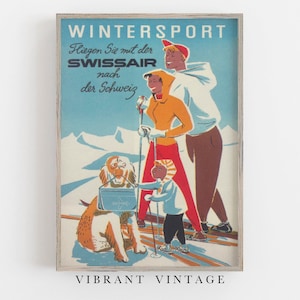 Switzerland Wall Art, Vintage Ski Poster, Vintage Wall Art, Ski Family Art, Winter Wall Art, DIGITAL DOWNLOAD, PRINTABLE Wall Art, Large Art