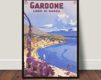 Arte murale del Lago di Garda, Arte murale vintage, Stampa italiana, Poster vintage italiano, Arte murale costiera, Arte da spiaggia, DOWNLOAD DIGITALE, Arte murale STAMPABILE