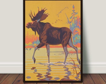 Vintage Moose Print: Muted Neutral Animal Wall Art (Digital Download)