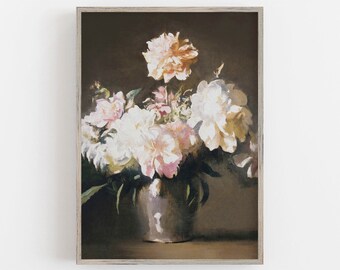 Vintage Peonies Painting | Blush Pink Floral Still Life (Digital Download)