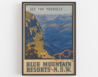 Vintage Blue Mountains NSW Australia Travel Poster (Digital Download)