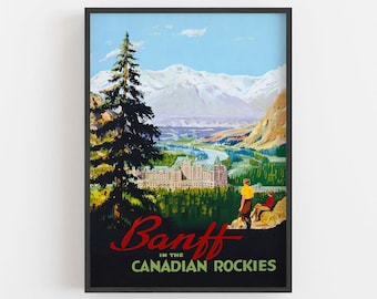 Banff Canada vintage reisposter: Canadian Rockies Art (digitale download)
