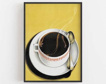 Vintage Coffee Cup Print: Retro Kitchen Cafe Wall Art (Digital Download)