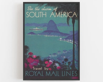 Vintage Brazil Travel Poster, Sugarloaf Mountain Art (Digital Download)