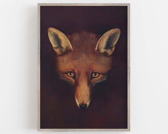 Vintage Fox Print: Muted Neutral Animal Wall Art (Digital Download)