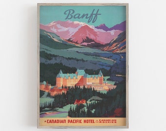 Banff Springs Hotel Vintage Travel Poster: Canadian Rockies Print (Digital Download)