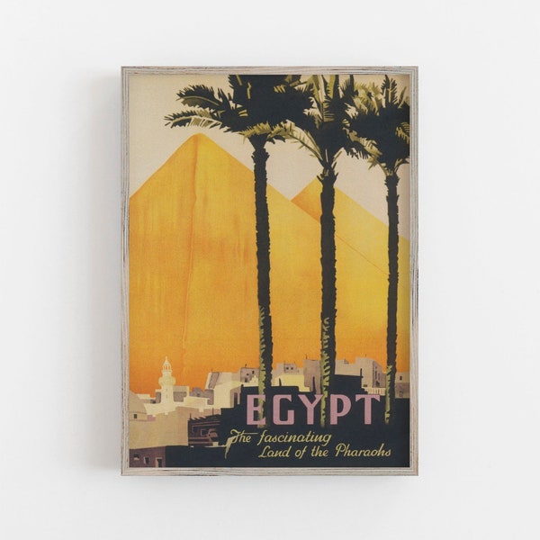 Egypt Travel Print, Palm Trees, Great Pyramids, Vintage Travel Poster, Summer Print, PRINTABLE Art, Large Print, Large Wall Art