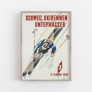 Switzerland Wall Art, Vintage Ski Poster, Ski Print, Winter Sports Decor, Ski Racer Art, DIGITAL DOWNLOAD, PRINTABLE Wall Art Large Wall Art