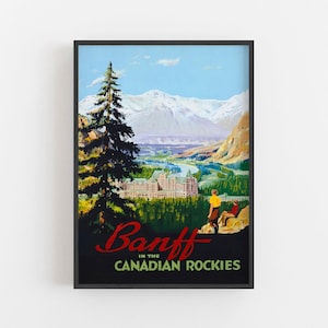 Impresión de Banff Canadá, Cartel de viaje vintage, Montañas Rocosas canadienses, Arte de pared retro, Turismo de Canadá, DESCARGA DIGITAL, Arte IMPRIMIBLE, Arte de pared grande