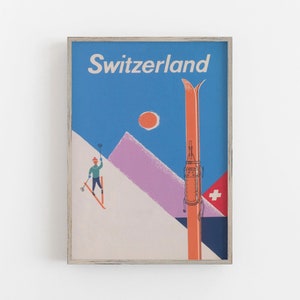 Arte mural de Suiza, póster de esquí vintage, impresión de esquí, decoración de pared retro, arte mural de invierno, DESCARGA DIGITAL, arte mural IMPRIMIBLE, arte grande