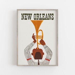 New Orleans Art, Music Print, Vintage Wall Art, Jazz Wall Art, Trumpet Player Art, Retro Wall Decor, DOWNLOAD, PRINTABLE Wall Art, Large Art