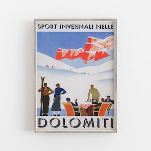 Dolomites Italy Ski Print: Vintage Travel Poster (Digital Download)