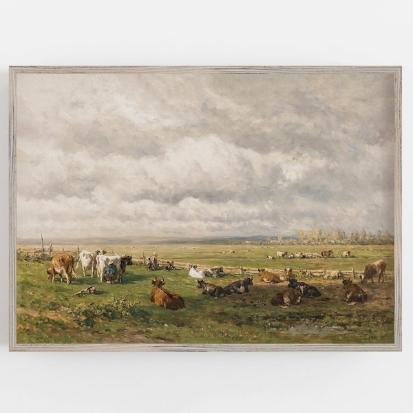 Art mural de vaches | Décor de ferme moderne | art mural vintage | Art mural paysager | Impression de peinture à l’huile | TÉLÉCHARGER | Art IMPRIMABLE #45