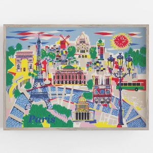 Paris Wandkunst, Paris Karte, Paris Reisekunst, bunte Wandkunst, Vintage Wandkunst, wunderliche Wandkunst, DIGITAL DOWNLOAD, DRUCKBARE Wandkunst