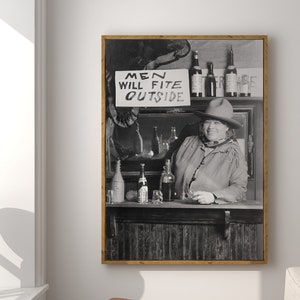 Cowgirl Bartender Wall Art, Black and White Art, Vintage Wall Art, Wild West Photo, Bar Wall Decor, DIGITAL DOWNLOAD, PRINTABLE Wall Art