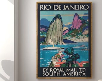 Rio de Janeiro Vintage Travel Poster: Sugarloaf Mountain (Digital Download)