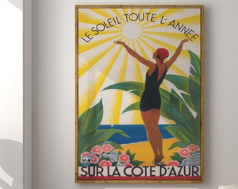 French Riviera Art Deco Print: Vintage France Travel Poster (Digital Download)
