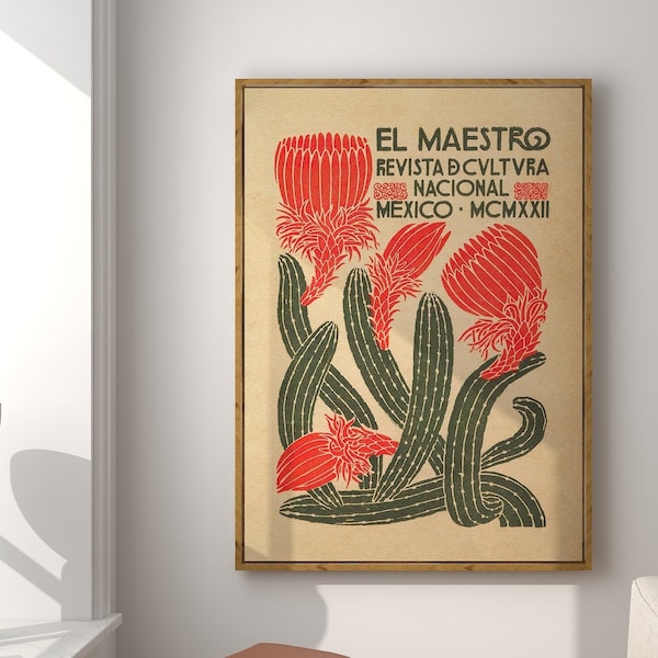 Mexiko Kaktus Kunstdruck: Vintage Boho-Wanddeko (Digitaler Download)
