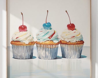 Cupcakes Wall Art | Dessert Wall Art | Soft Pastel Colors | Food Art | Cupcake Print |Kitchen Wall Decor Digital DOWNLOAD PRINTABLE Wall Art