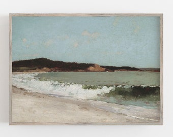 Vintage kusttryck med Eagle Head Beach | Dämpat landskap (digital nedladdning)