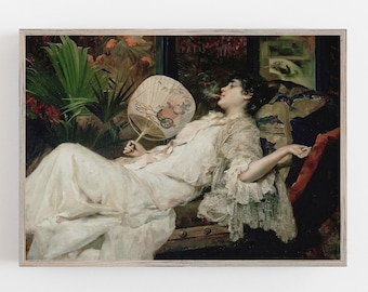 Victorian Woman with Fan Art Print | 19th Century Portrait (Digital Download)