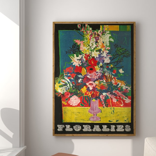 Flower Festival Art, Paris Flower Poster, Vintage Wall Art, Colorful Wall Art, Vibrant Wall Decor, DIGITAL DOWNLOAD, PRINTABLE Wall Art