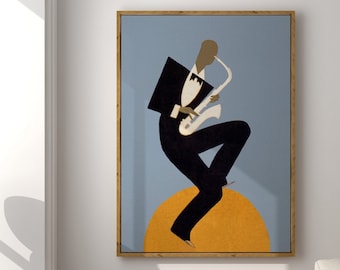 Vintage Jazz Saxophone Art Print: Retro Wall Decor (Digital Download)
