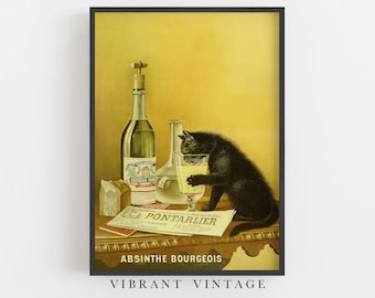 Cat Wall Art, Vintage Wall Art, Absinthe Print, Bar Wall Decor, Liquor Advertisement, Beverage, DIGITAL DOWNLOAD, PRINTABLE Art, Large Art