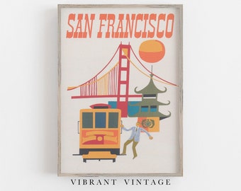 San Francisco California Print, Vintage Travel Poster, Cable Car Print, Retro Wall Decor, DIGITAL DOWNLOAD, PRINTABLE Art, Large Wall Art