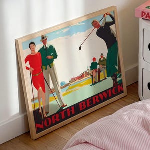 North Berwick, Golf Wall Art, Vintage Wall Art, Scotland Wall Art, Vintage Sports, Colorful Wall Art, DIGITAL DOWNLOAD, PRINTABLE Wall Art image 1