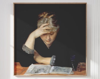 Vintage Woman Reading Art Print: Moody Dark Academia Wall Decor (Digital Download)