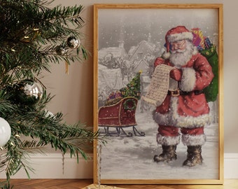 Weihnachtsmann Wandkunst, Vintage Weihnachtsmann, Weihnachtsmann, Weihnachtsdekoration, DIGITALER DOWNLOAD, DRUCKBARE Kunst
