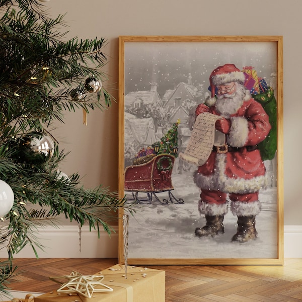 Santa Wall Art, Vintage Christmas Art, Vintage Santa Claus, Christmas Print, Holiday Wall Decor, DIGITAL DOWNLOAD, PRINTABLE Art