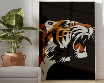 Vintage Roaring Tiger Art Print, Trendy Wall Decor (Digital Download)