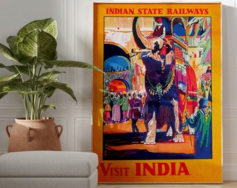 Vintage India Travel Poster: Elephant Art Print (Digital Download)