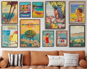 Retro Travel Poster Set: Eclectic Gallery Wall Art (Digital Download)