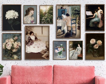 Gallery Wall Art, Vintage Wall Art, Woman Portrait Art, Flowers Wall Art, Girly Decor, Feminine Art, DIGITAL DOWNLOAD, PRINTABLE Wall Art