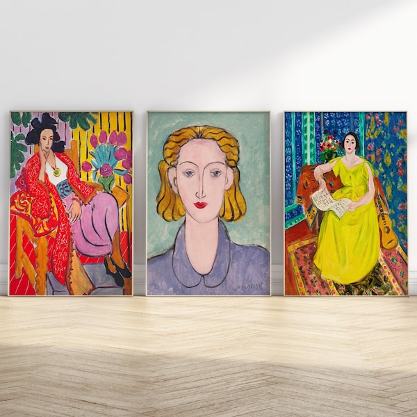 Matisse Wall Art, Woman Portrait, Vintage Wall Art, Colorful Wall Art, Vibrant Wall Decor, Set of 3 Prints, Digital DOWNLOAD, PRINTABLE Art