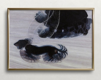 Dog Wall Art | Vintage Wall Art | Dynamism of Dog | Dog on Leash | Black Dog Art | Minimalist Wall Art | Woman and Dog | PRINTABLE Art #142