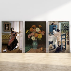 Woman Portrait, Vintage Wall Art, Vintage Flowers Art, Muted Neutral, Woman Reading, Gallery Wall Set,DIGITAL DOWNLOAD, PRINTABLE Wall Art