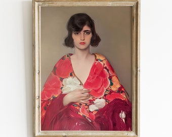 Red Kimono Print | Vintage Wall Art | Woman Portrait Art | Antique Wall Decor | Vintage Fashion Art | Digital DOWNLOAD | PRINTABLE Art #63