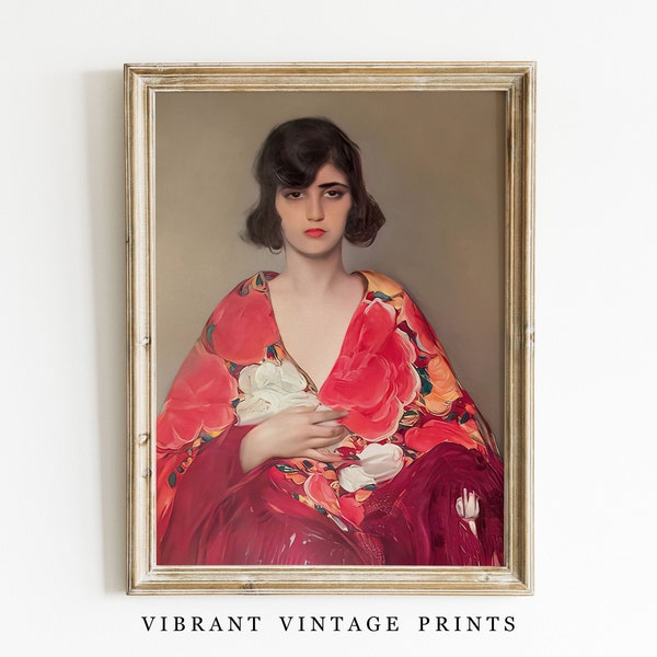 Roter Kimono Print | Vintage Wandkunst | Frau Portrait Kunst | Antike Wanddekoration | Vintage Mode Kunst | Digitaler DOWNLOAD | DRUCKBARE Kunst #63